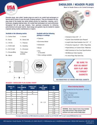 USA Industries Shoulder/Header Plugs Line Sheet Image Icon USA Industries Shoulder/Header Plugs Line Sheet Image Icon