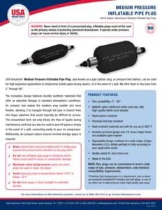 USA Industries Medium Pressure Inflatable Balloon Isolation Pipe Plug Line Sheet Icon