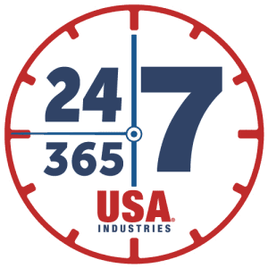 USA Industries Is Available 24-7-365 Days of the Year Clock Badge Hero Image