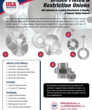 USA Industries Orifice Plates & Restriction Unions Solutions Line Sheet v.1.4 Image Icon