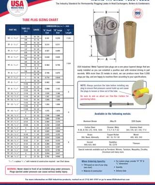 USA Industries Metal Tapered Tube Plugs Line Sheet Image Icon