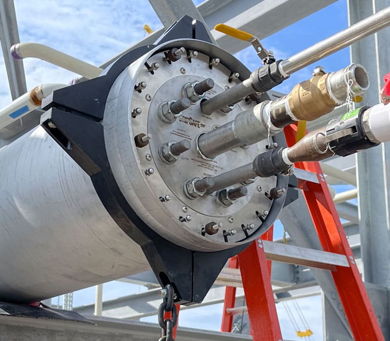 GripSafe ST plug with Pipe Reinforcement Device on pipe during a hydrotest