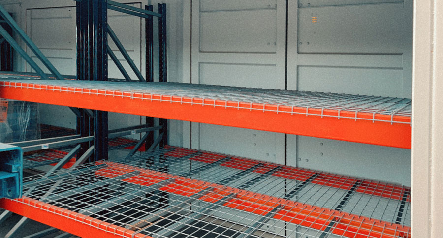 40' Container with Closed 8' Cargo Doors<br />Installed on Rear Side with Industrial Pallet Racks Throughout EZ-Store-Inventory-Container-Interior-Shelving-1