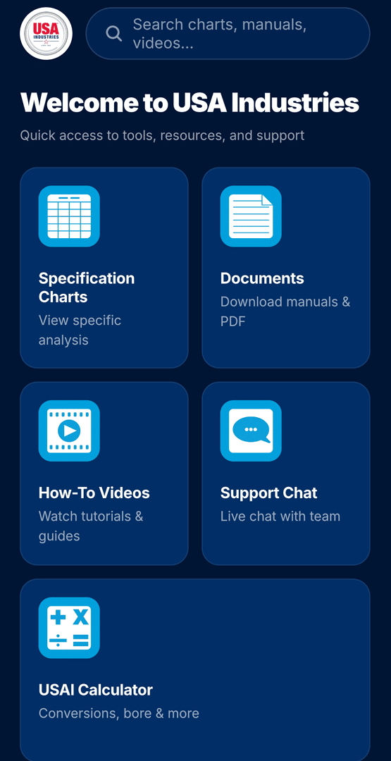 USA Industries app home screen