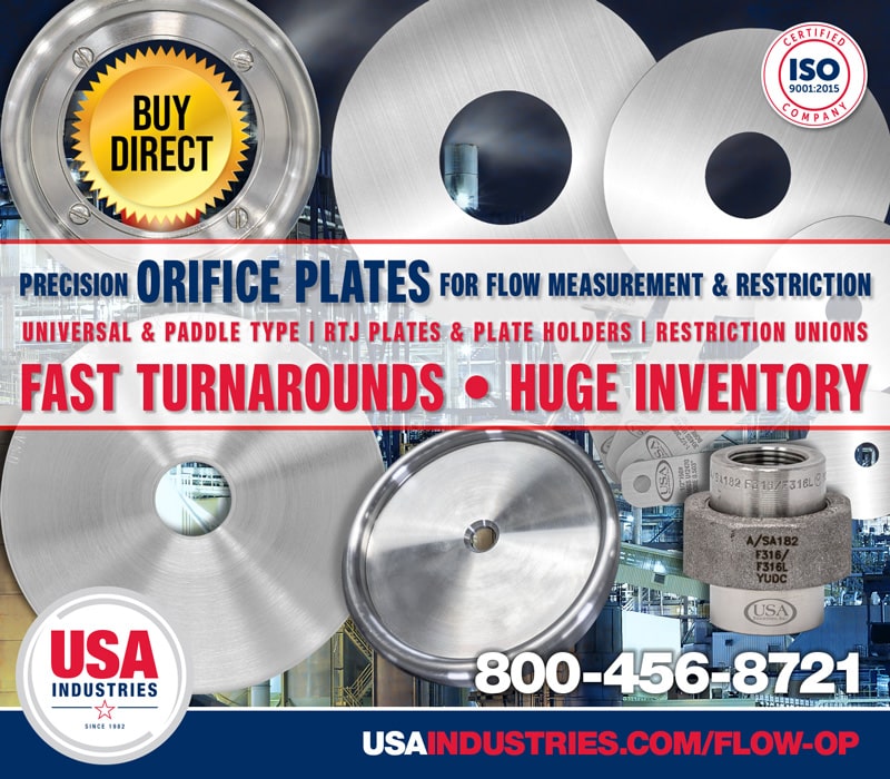 USA Industries Precision Orifice Plates — Universal and Paddle Type Plates, RTJ Holder Plates, Restriction Orifice Unions